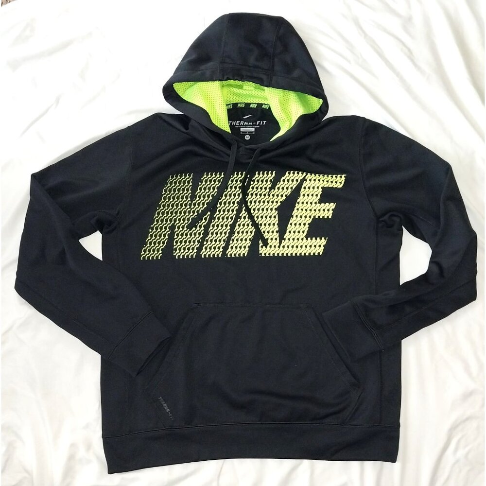 Nike Therma-Fit Pullover Black Neon Hoodie Size Medium